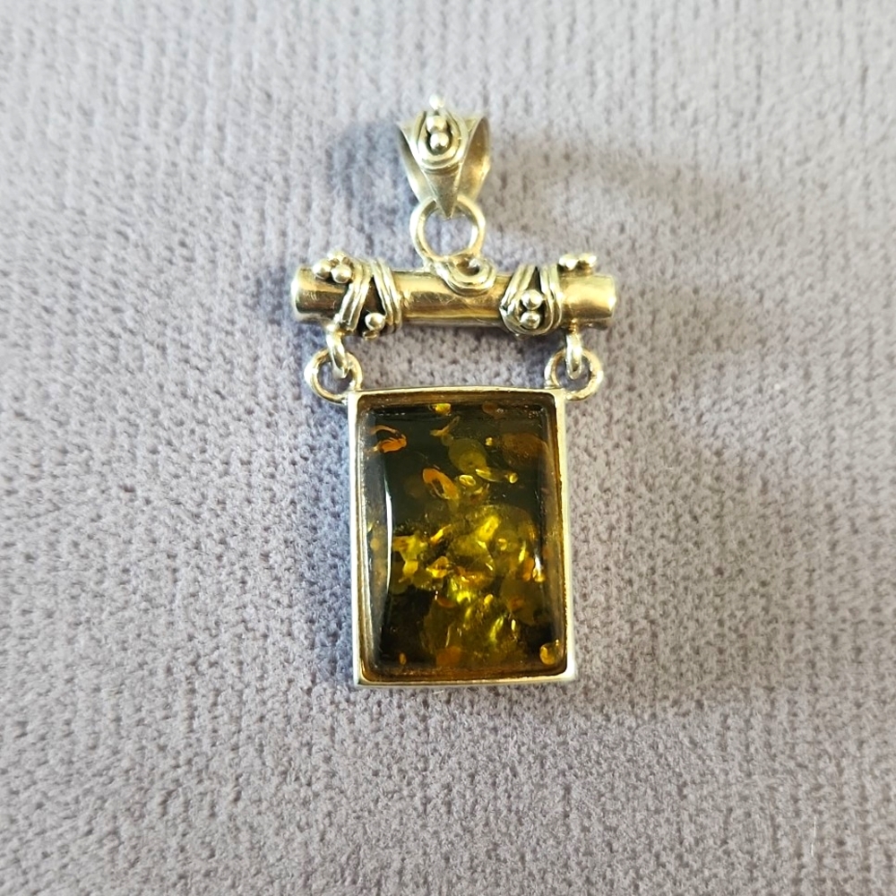Vintage Lori Bonn 925 Silver and Baltic Amber Door Knocker Pendant